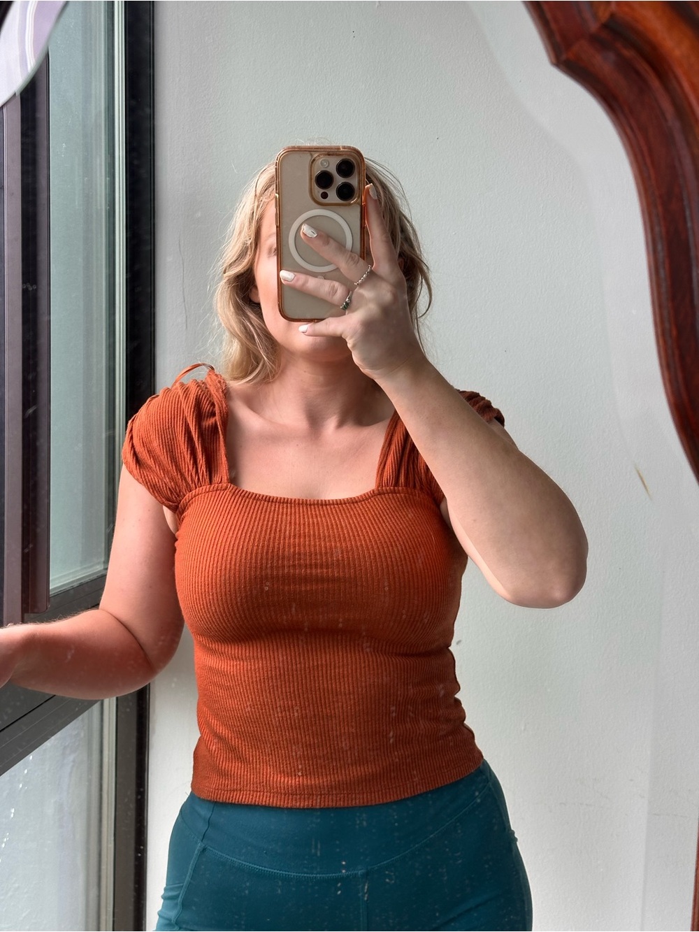 Anthropologie Women’s Rust Ribbed Square-Neck Top